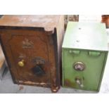 A late 19th century safe with key together with a later green painted example with yale tumbler