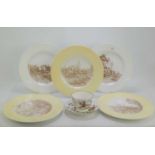A group of Spode plates with hunting scenes together with a Crown Staffordshire cup and saucer