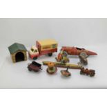 A group of vintage tinplate toys to include British Railways lorry, clockwork racing car, Lehmann