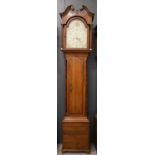 A 19th century oak longcase clock by a Spalding maker, the painted dial decorated with flowers, gilt