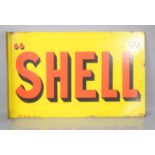 An original "Shell" double sided enamel advertising sign with wall mounting flange.61cm by 38cm
