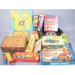 A group of vintage toys and games to include Popeye ring board, Chad Valley roulette, Sooty Pixie