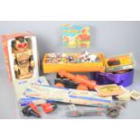 A group of vintage toys and games to include Magic Mike battery operated robot, KeilKraft boat
