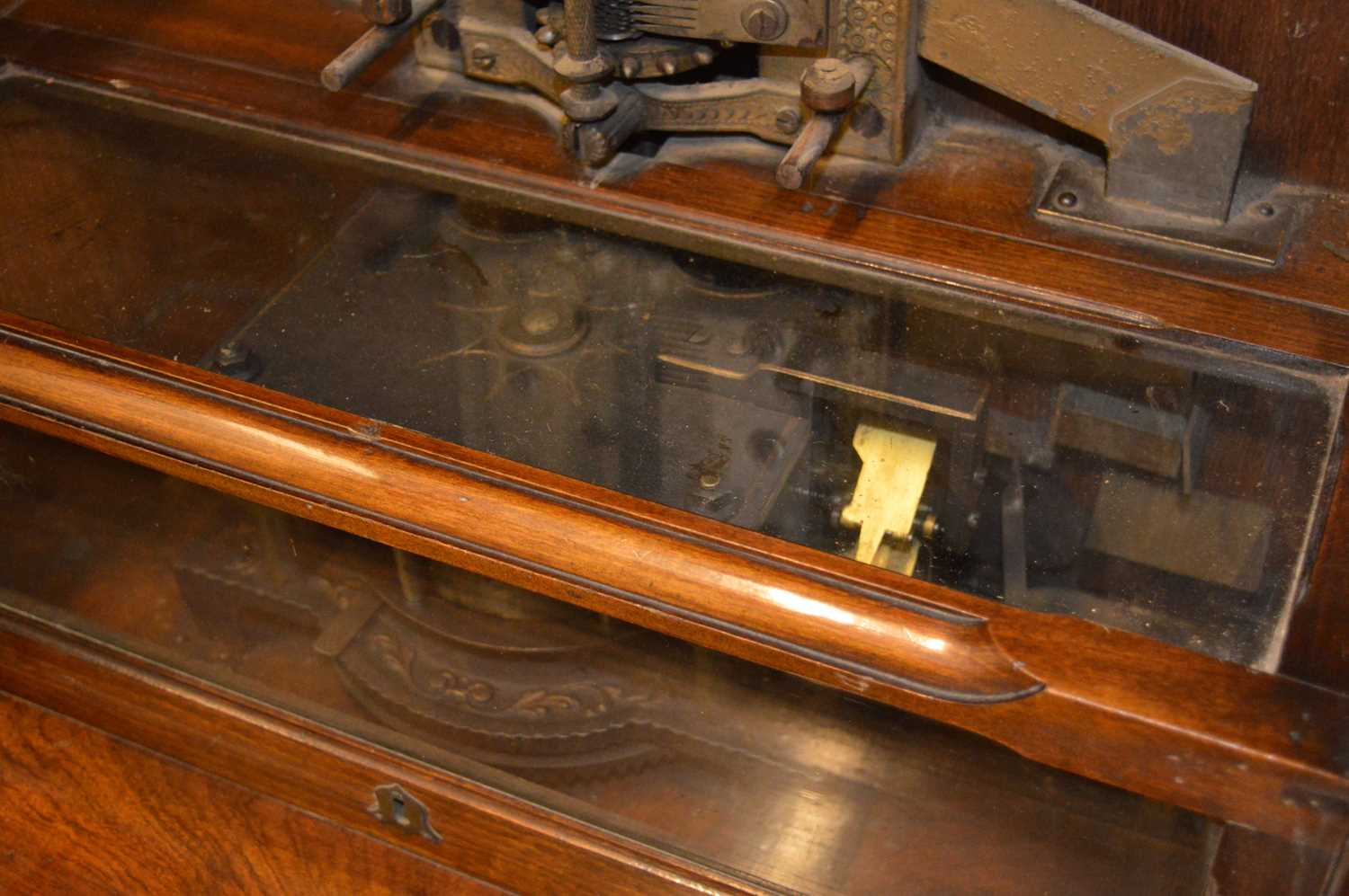 A late 19th century mahogany cased "Penny in the Slot" Polyphon music box on associated mahogany - Image 17 of 19