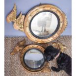 A group of 19th century mirrors to include two porthole examples with eagle surmounts, two oval, and