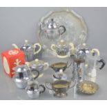 A vintage Heatmaster tea set together with a quantity of silver plated items.