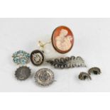 A group of jewellery to include Egypt Essex Regiment silver and tortoiseshell brooch, Victorian