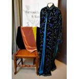 A Beatrice Von Tresckow long green velvet beaded coat, the bottle green silk velvet beaded