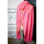 A Door to the Himalayas hand embroidered fushia pink scarf, apparently unworn, 74 by 206cm.