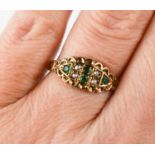 A 9ct gold Victorian style seed pear and emerald ring, size O½.