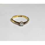 An 18ct gold, and diamond solitaire ring, set with an old cut diamond, size I, 1.8g.