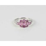 A 9ct white gold, pink sapphire and diamond ring, size Q, 2.4g.