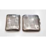 A silver curved cigarette case with engine turned decoration and monogram engraved, Frederick Field,