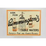 Five vintage Rimmington's Table Waters advertising shop sign, original hanging string. 37cm by