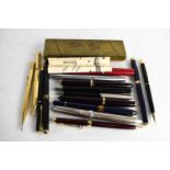 A group of collectible pens to include Inoxcrom, Parker Duofold, Sheaffer, rolled gold Life-Long