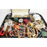 A group of vintage jewellery to include silver cufflinks, brooches, necklaces and other items.