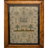 A William IV sampler, embroidered with a poem, house and trees, by Harriot Hill, dated 1836, 42 by