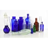 A group of apothecary bottles to include F.M Rimmington & Son, Sal-Antisepticus Huxley blue glass
