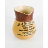 Local interest: Lee and Green Limited stoneware jug, celebrated red top Bourne waters, Spalding,