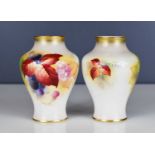 A pair of Royal Worcester vases by Kitty Blake, 10cm high, painted with autumn leaves, circa 1940,