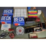 A group of collectible items to include Beck loupes in original boxes, Pulln Optics rangefinder,