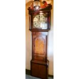 A 19th century oak and mahogany longcase clock, by John Wignall of Ormskirk, with painted Roman