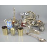 A group of silver plateware, pewter and other items, including a model Jaguar, steel car, tray.