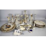 A quantity of silver plate ware to include cruet sets, dishes, lustre, candlestick and other items.