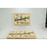Five vintage Rimmington's Table Waters advertising shop sign, original hanging string. 37cm by