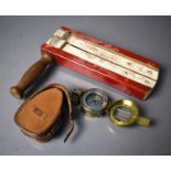 A WWII British brass compass marked G.E.C NoB mkIII 1942 with leather case together with a 1939