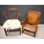 A pair of George III mahogany elbow chairs with quadruple moulded spar back, panelled top rail on