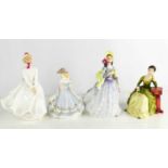 A group of four figurines, comprising Coalport Debutante Just for You, and Royal Doulton, Clare,