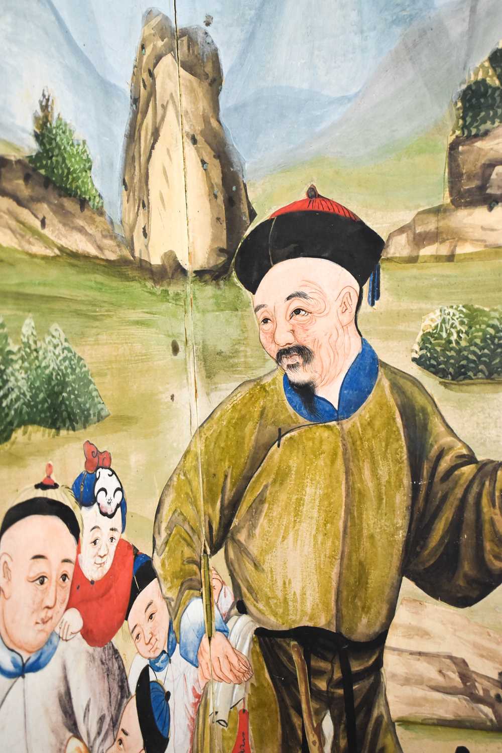 Four late 19th century Chinese export hand painted panels, mounted as a four fold screen, each - Bild 5 aus 5