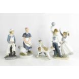 Three Lladro porcelain figure groups to include boy and calf, girl and boy with ball, and boy with