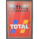 A vintage Total petrol metal sign set within a metal frame