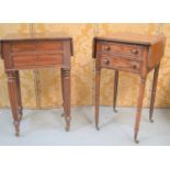 Two small 19th century mahogany Pembroke tables, each with a drop leaf top above two drawers, on