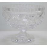 A mid 19th Century cut glass fruit bowl, part fluted rim, large diamond cut body, waisted stem,