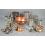 A group of metalwares to include pewter tankards, Mappin and Webb silver plate trophy and other