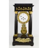 A Bonner & Poitier mantle clock, striking a bell, with pendulum, key, Arabic enamelled dial, 50cm