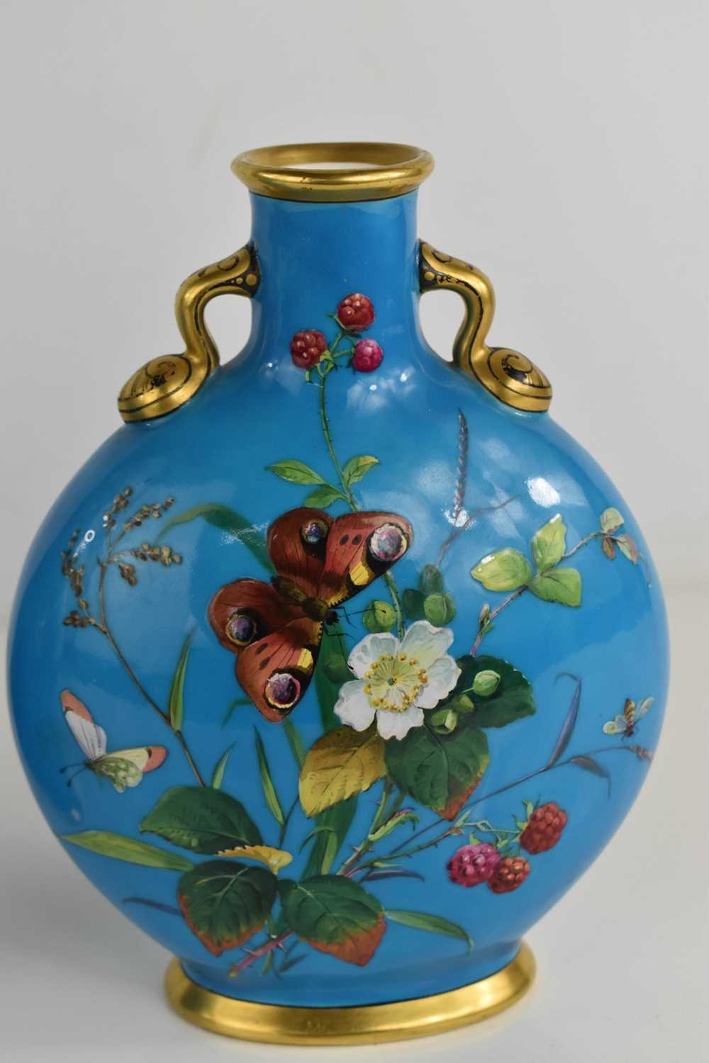 A pair of fine porcelain Minton moon flasks, with a blue celeste / turquoise ground, impressed - Bild 3 aus 4