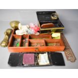 A display case containing coins to include Georgian, Victorian, silver and other examples, two