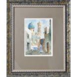 A 20th century watercolour, Middle Eastern street scene, indistinctly signed, 19 by 15cm.