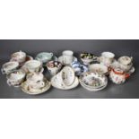 A group of 19th century and later porcelain cups and saucers, to include blue and white Chinese