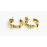 A pair of 9ct bi-colour gold half hoop earrings of rope and brace design, 1.72g.