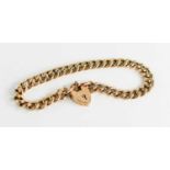 A 9ct rose gold, curb link, charm bracelet, with heart shaped padlock clasp, 11.67g.