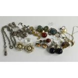 A group of 9ct gold, silver and vintage costume jewellery including a pair of silver pendant