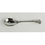 A Georg Jensen silver spoon, with Aesthetic movement designed leaf handle, the bowl having a lightly