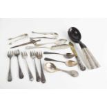 A quantity of silver including a set of six silver dessert forks, including a William IV bright-