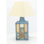 A Troika Pottery rectangle table lamp by Jane Fitzgerald with geometric disk and grid design. 23cm