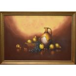 McMan (20th century) still life of fruit and ewer, signed indistinctly 60 by 90cm.
